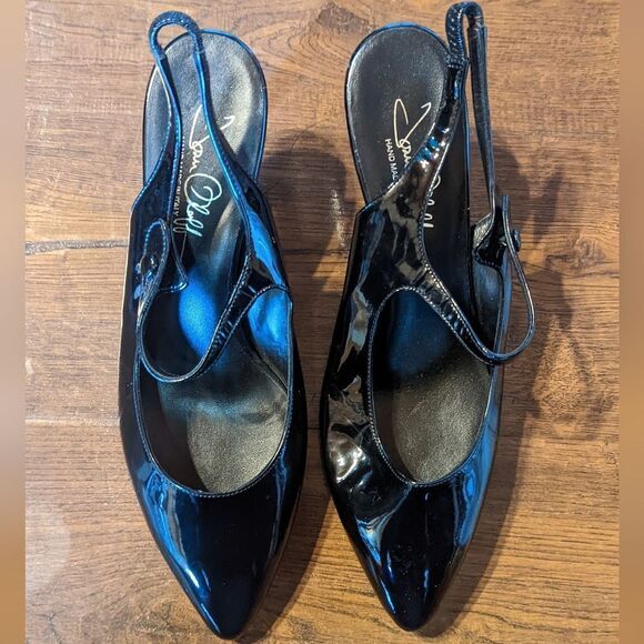 Joan Oloff Classic Dance Style Sling back Heel - Black - Size 40 - Gloss Finish - Picture 1 of 6